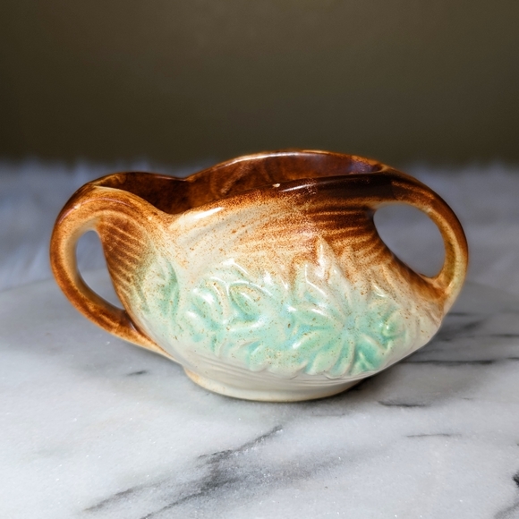 Vintage 1940s McCoy Daisy Pattern Green Sugar Bowl Pottery - Picture 3 of 10